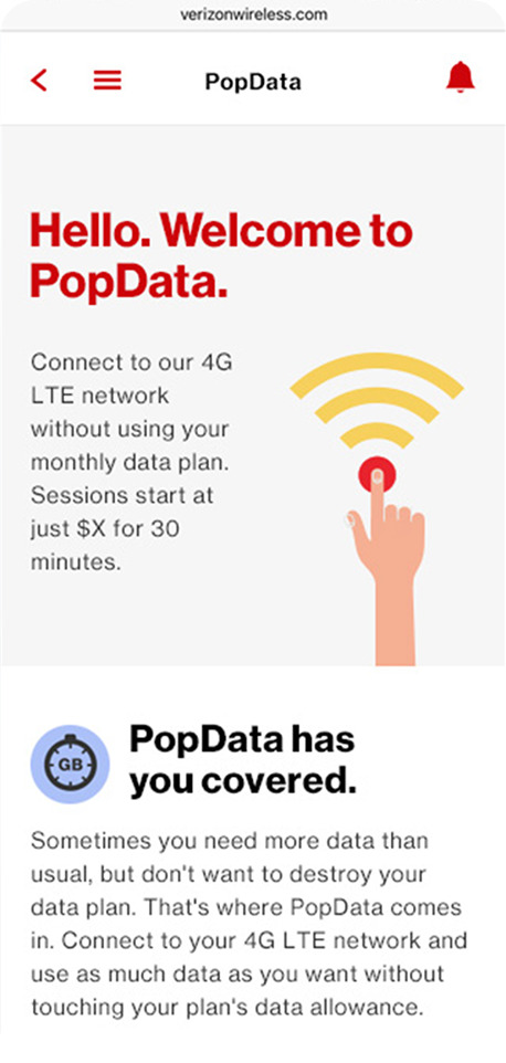 Verizon PopData screen
