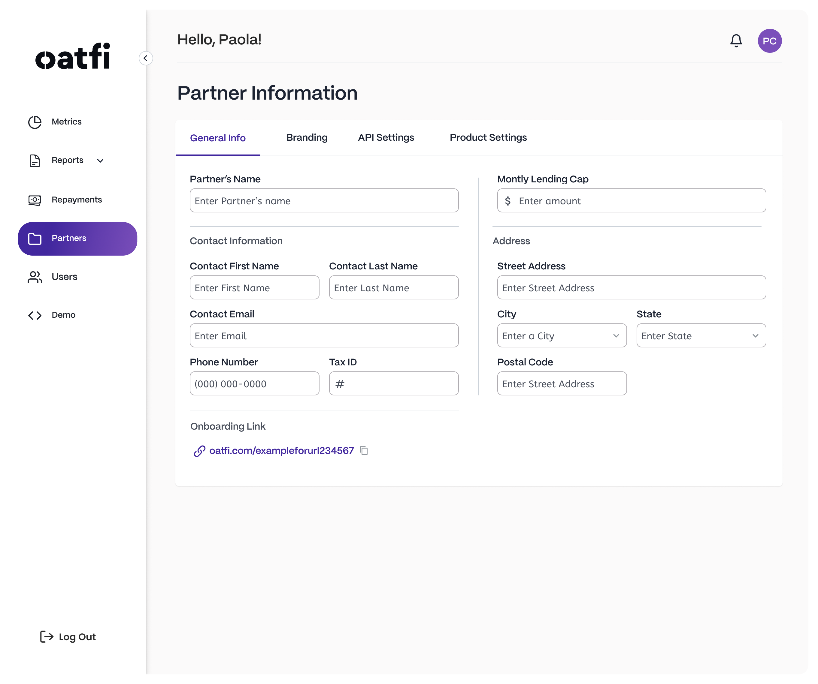 OatFi interface